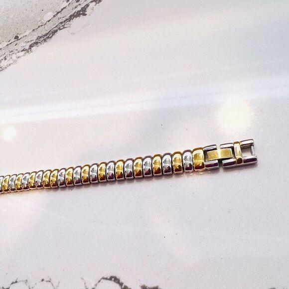 Old Money Aesthetic Gold Silver Link Bracelet Two Tone Timeless Bold Jewelry - Picture 7 of 11